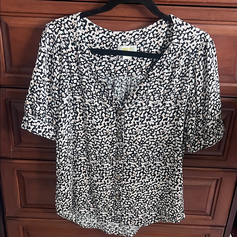 Maeve Black & Cream Abstract Print Button-Front Top